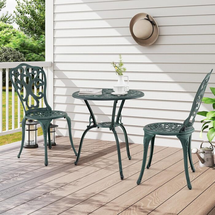 COSTWAY Bistroset: Комплект садово-патіо меблів з алюмінію та чавуну (білий, зелений)