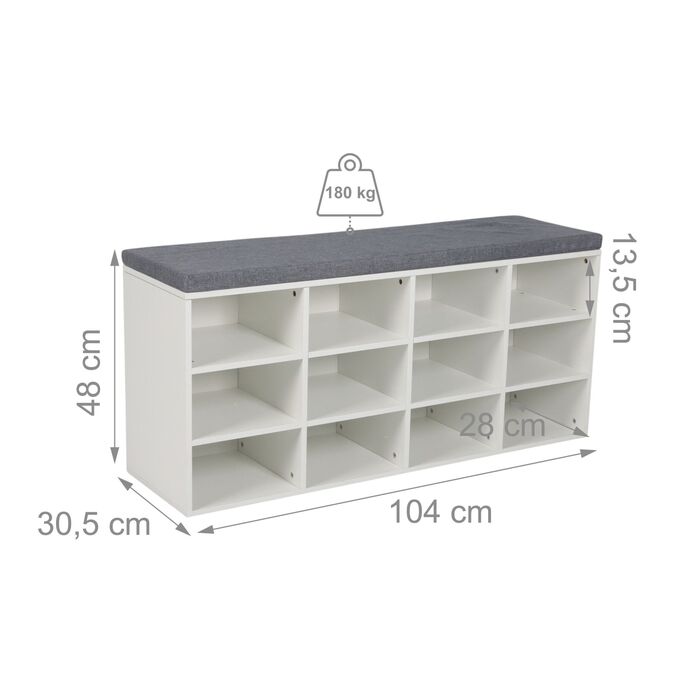 Підставка для взуття Relaxdays з м'яким сидінням та відкритими полицями