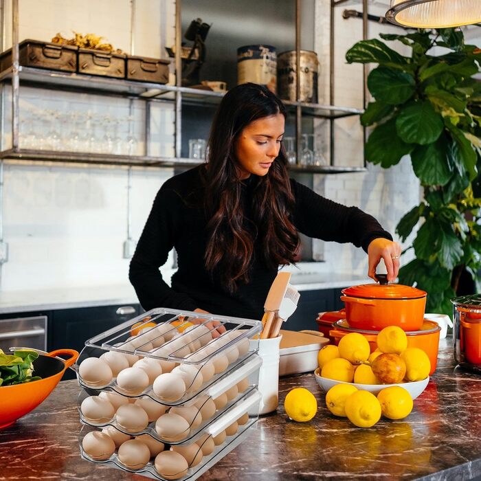 Організатор для яєць у холодильник, великий, прозорий, пластиковий, з автоматичним прокручуванням, стелаж, контейнер, багатоярусний