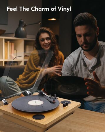 Програвач вінілових платівок VIFLYKOO з Bluetooth, стереодинаміками, 3 швидкості, ретро-дизайн, підтримка конвертації вініл-у-MP3, AUX, RCA, вихід для навушників