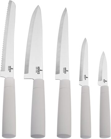 Набір ножів Karaca Gusto 12 шт. з дощечкою та кухонними аксесуарами. Ножі з нержавіючої сталі, ергономічні ручки. Колір: кремовий