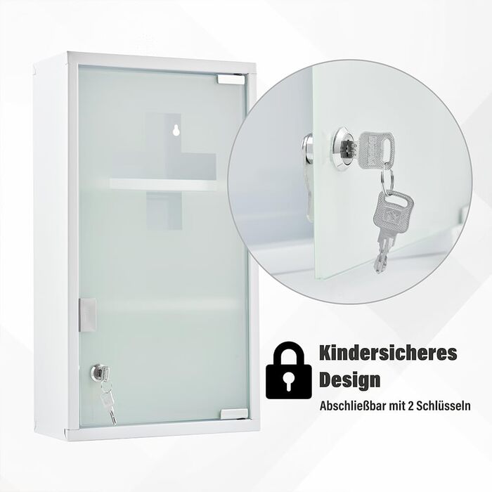 Медичний шафчик Zedelmaier з нержавіючої сталі, 4 відділення, з ключем, для зберігання ліків, білий (57 x 27 x 12 см)