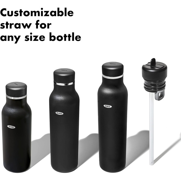 OXO Strive Ізольована пляшка для води зі стандартним кришкою, 473 мл, чорна