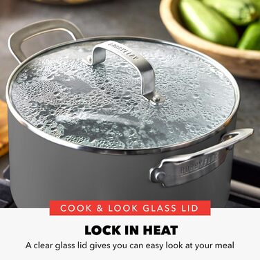 Каструля GreenPan x Bobby Flay 6QT з кришкою з термостійкого скла, антипригарне покриття Diamond Ceramic, індукційне дно, 5.7 л, сірий (Graphite/Nature's Delight)