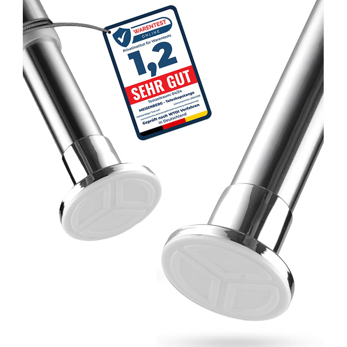 Штанга для душу без свердління 160-210 см, срібна, Ø 25 мм, телескопічна, з кріпленнями. Підходить для ванної, душової кабіни та перегородки. Нержавіюча сталь.