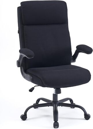 Органомічний офісний стілець CASTLOVE з підйомними підлокітниками, високою спинкою та функцією гойдання. Макс. вантажопідйомність 150 кг (Чорний, тканина)
