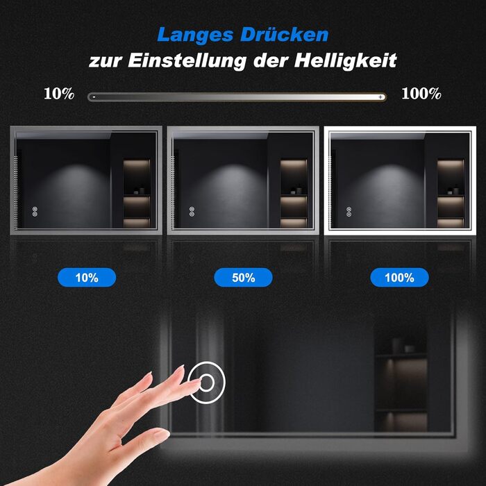 Дзеркало для ванної кімнати SONNI з підсвічуванням 80x60 см, 3 кольори світла, проти запотівання, LED, сенсорне керування, годинник, температура, 3x збільшення