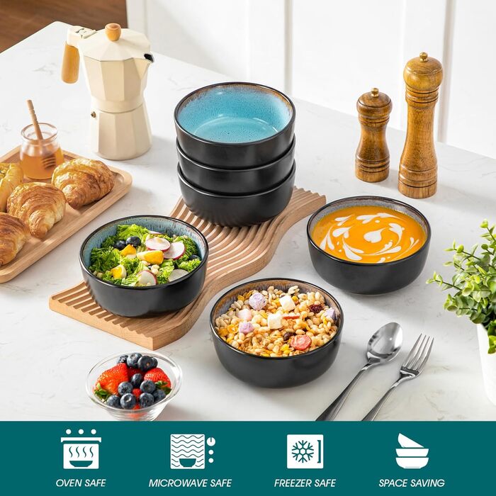 Набір посуду Vancasso AMBER на 12 осіб, 48 предметів: тарілки обідні, десертні, супові, миски (блакитний, реактивна глазур, для посудомийної машини)