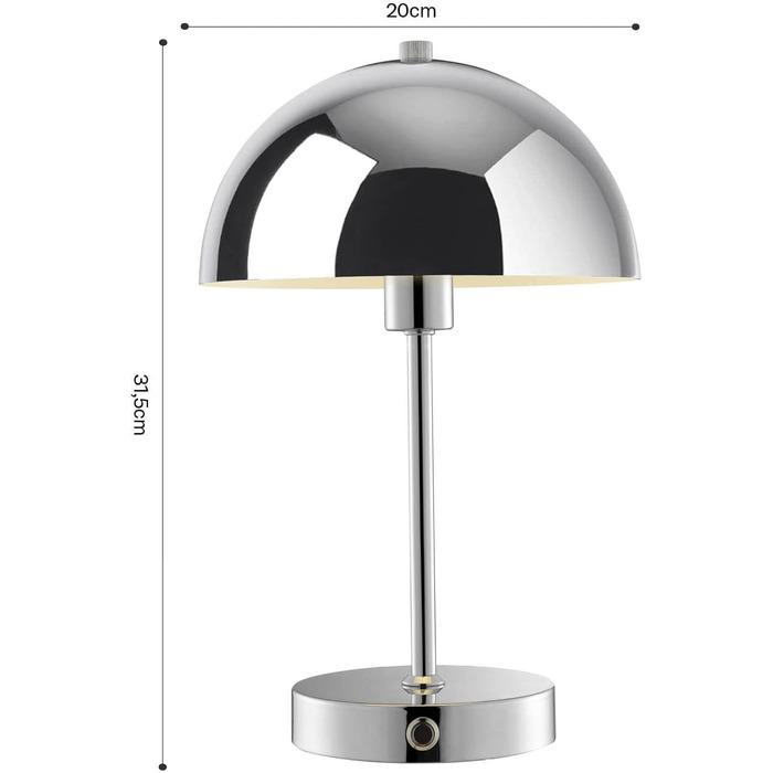 LED настільна лампа Mokebo® 'Leuchtturm' бездротова, акумуляторна, диммер, USB-C, вінтажний квітковий горщик, гриб, нічник, тауп, метал, тепле біле світло (сріблястий)