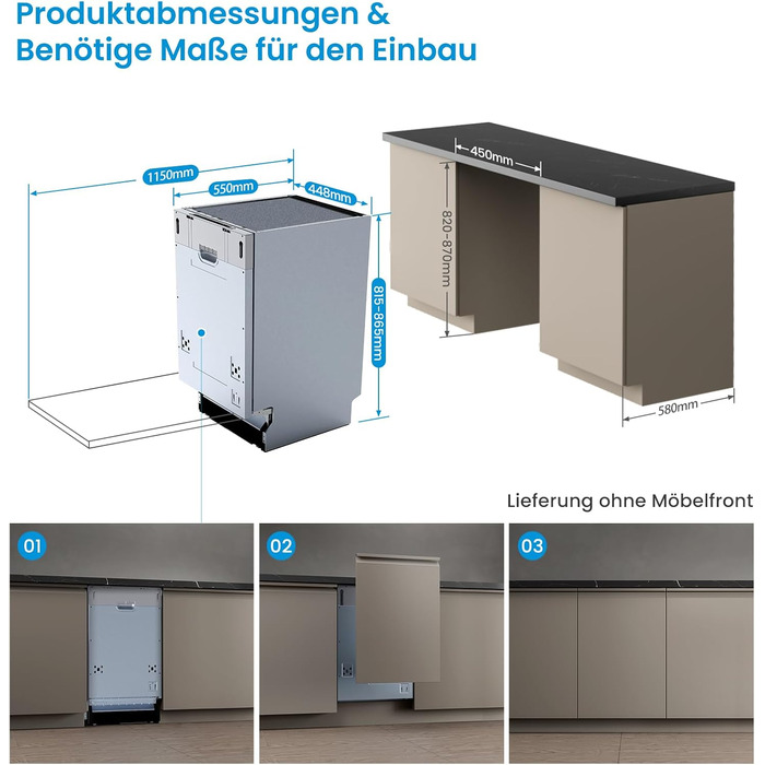 Посудомийна машина Midea SV 5.14K10C, 45 см, 10 комплектів, Inox, WIFI, 8 програм, 44 дБ, автоматичне відкриття дверцят, таймер 0-24 години