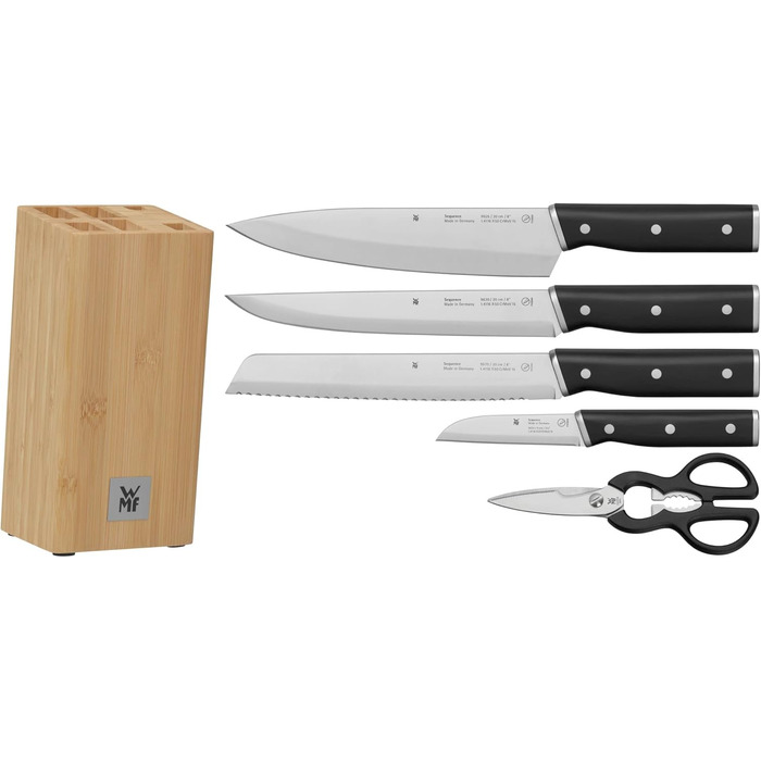 Набір ножів WMF Sequence з підставкою, 6 предметів, Німеччина, з бамбуковою підставкою