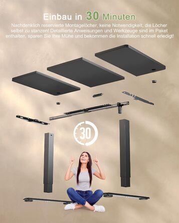 Електричний стіл JUMMICO з регулюванням висоти 120 x 60 см з USB-портом для зарядки, чорний