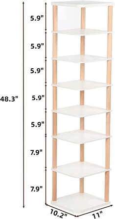 Рівнева вертикальна полиця для взуття LUCKNOCK, вузька полиця для взуття, стильний органайзер для взуття, стильна дерев'яна підставка для взуття, компактна полиця для взуття, вежа для взуття, без кріплення інструментів, білого кольору., 8-