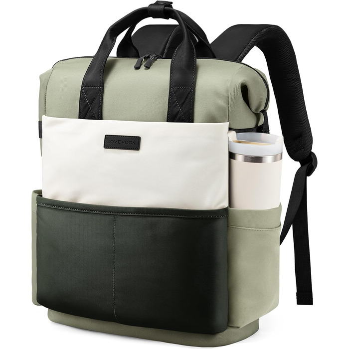 LOVEVOOK Рюкзак для жінок з відділенням для ноутбука 15.6 дюймів, шкільний/повсякденний, водонепроникний, для школи, подорожей, університету, бізнесу (15.6 дюймів, зелено-бежевий)