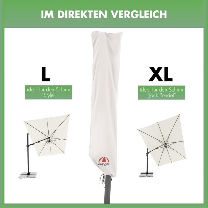 Чохол для садового парасоля Doppler Jack для центрального кріплення | Захисний чохол для парасоля з максимальним діаметром | Стійкий до погодних умов, з блискавкою та ручкою (L)