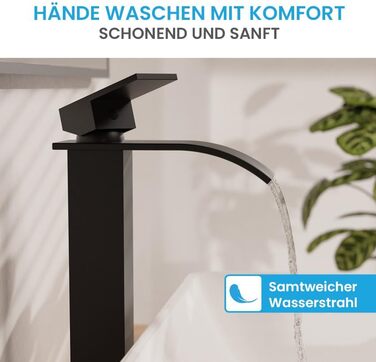 Змішувач для ванної кімнати Bächlein Tamina з водоспадним дизайном, однорідний, з довговічною керамічною картриджі та монтажним комплектом, чорний мат