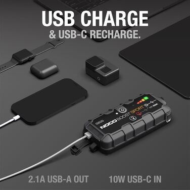Портативний пусковий пристрій NOCO Boost GB20: 500A UltraSafe Powerbank - 12V літієвий стартер з кабелями для бензинових двигунів до 4.0L