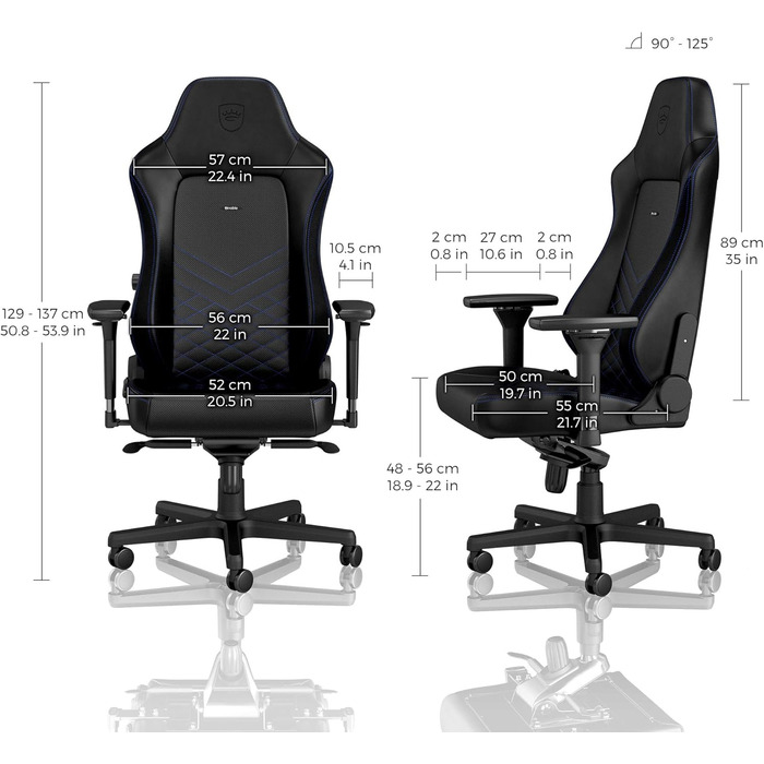 Крісло ігрове Noblechairs HERO - офісне крісло, стільниця з PU-шкіри, чорно-синій колір