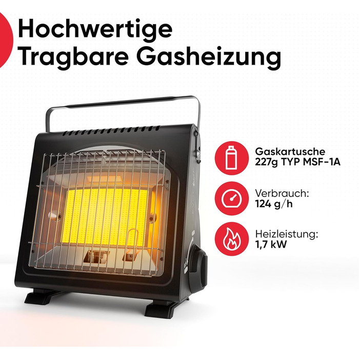 EVOCAMP Портативна газова опалювальна техніка, 1.7 кВт, керамічна, для дому та відпочинку на природі (ODS)