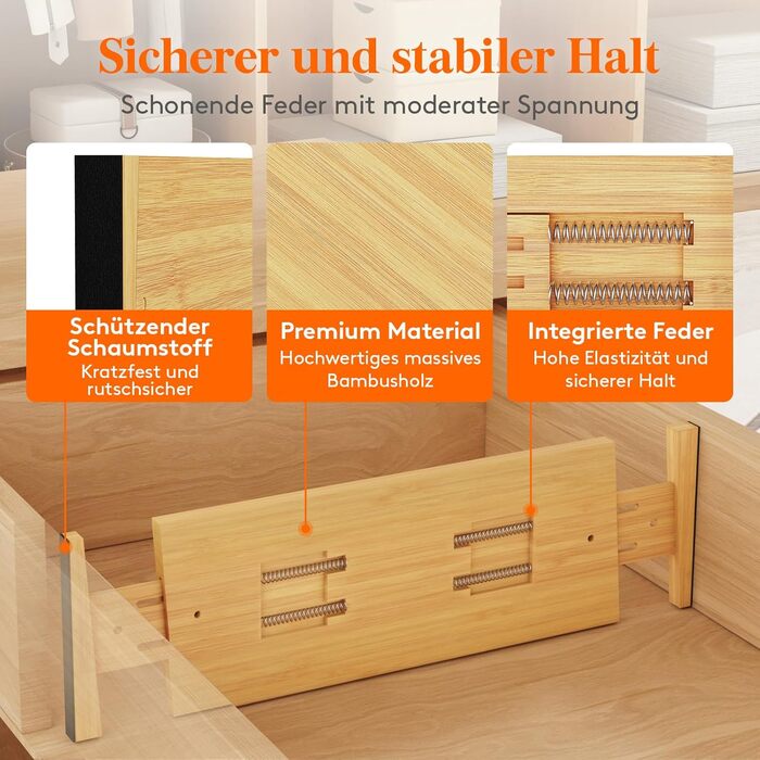 Органайзери для ящиків LifeWit 8 шт. з бамбука, регульовані, 42-56 см, для кухні, шафи, столу