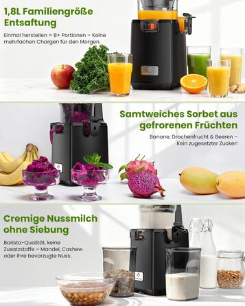 LINKChef Slow Juicer: повільний соковичавник для овочів та фруктів, 1.8 л, з функцією реверсу, BPA Free