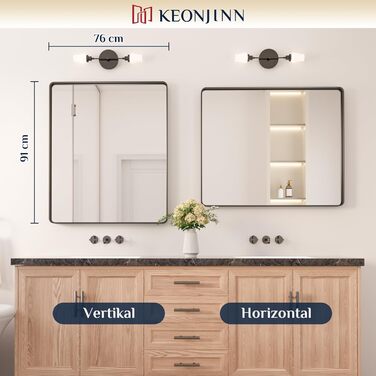 Дзеркало Keonjinn Wand Spiegel 40x50 см з металевим каркасом, прямокутне, для ванної, вітальні, спальні, коридору. Чорний колір.