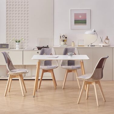 Набір обідніх стільців 6 шт., масивні дерев'яні ніжки, знімні подушки, кухонні стільці, сучасний дизайн (6 шт., світло-коричневий patchwork)