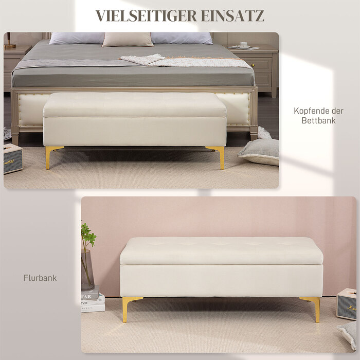 Лавка HOMCOM з м'якою лавкою для зберігання Velvet Look Металеві ніжки Ліжко Лавка для вітальні Спальні Передпокій 120 x 44 x 44.5 см Бежевий