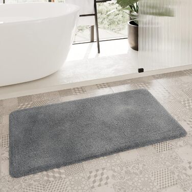 Килимок для ванної кімнати з м'яким пухнастим ворсом, антиковзний, придатний для прання, Porto Azzurro (55 x 65 см, Сірий Сланцевий, 80 x 150 см, прямокутний)
