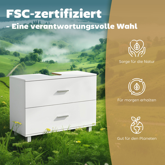 Сучасна тумбочка під раковину з 2 висувними ящиками, підлогова тумбочка без цоколя, білого кольору