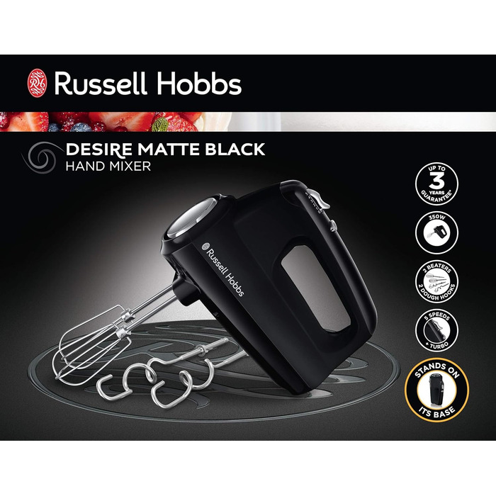 Міксер ручний електричний Russell Hobbs Desire 350W, чорний матовий - для тіста та збивання