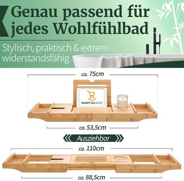 Підставка для ванни з бамбука - велика з розкладним тримачем | Підставка для ванни, столик для сніданку