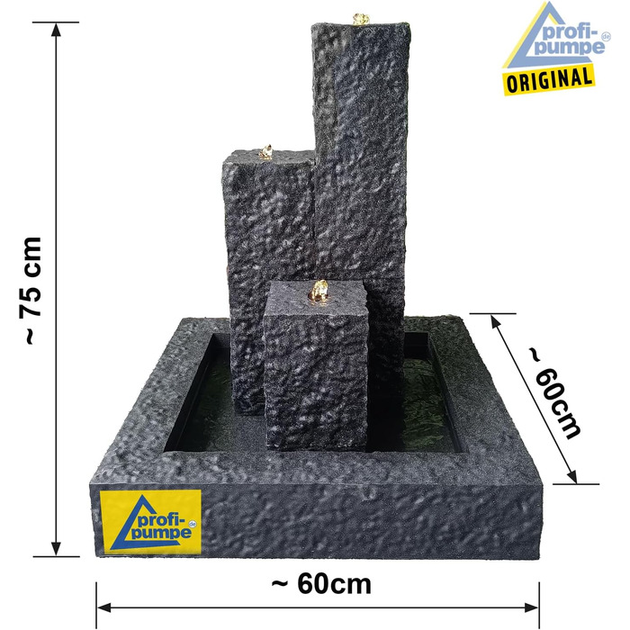 Садовий фонтан Фонтан Декоративний фонтан Внутрішній фонтан Фонтан з тріо Базальт 2 зі світлодіодним підсвічуванням - водоспад 230 В Водний об'єкт для саду, садового ставка, тераси, балкона Дуже декоративний