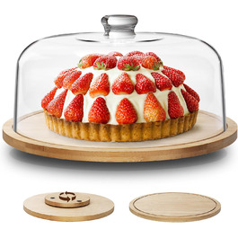 Дерев'яний підставка для тортів з кришкою, обертова тарілка для випічки, декор для тортів | Eukue