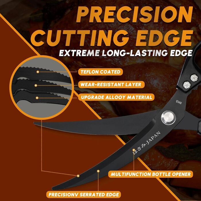 Набір кухонних ножиць Dream Reach Silver: універсальні ножиці з нержавіючої сталі для м'яса, птиці, риби та овочів (Чорний & Чорний)