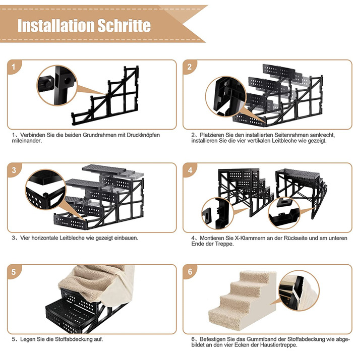 Сходи для собак ZNM, 4-ступінчаста сходи для домашніх тварин для кішок і собак, знімна сходи для кішок з миється плюшевим чохлом-відправити рукавичку для домашніх тварин, гумові прокладки і валик для ворсу 4-ступінчаста сходи для собак кольору хакі