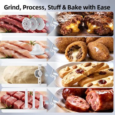 М'ясорубка електрична FIMEI 4-в-1 з насадками для ковбас та печива, нержавіюча сталь