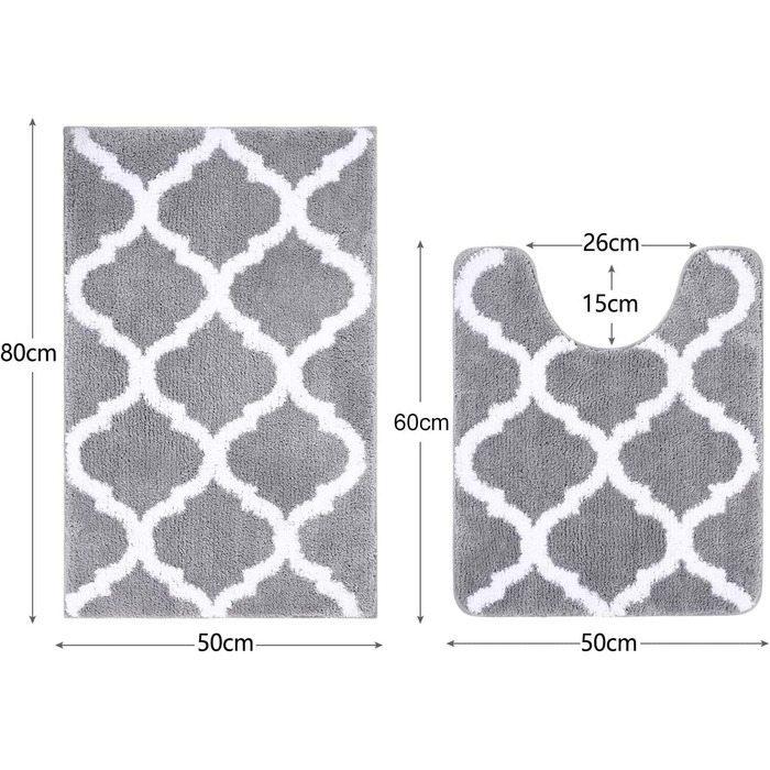Набір нековзних килимків для ванної Homaxy 2 шт. и, м'який шеггі, мікрофібра, сірий, 50x76 см 50x60 см