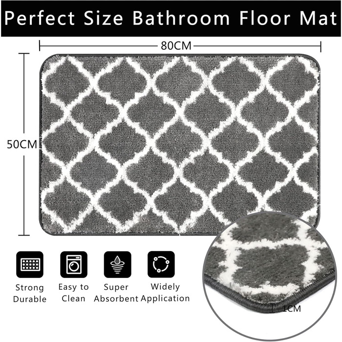 Килимок для ванної кімнати Famibay: набір з 3 частин, антиковзаюча поверхня, 50 x 80 см, антрацит
