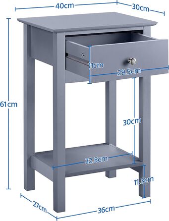 Тумбочка Yaheetech з ящиком і полицею, 40x30x61 см, сіра, 1 шухляда, 1 полиця