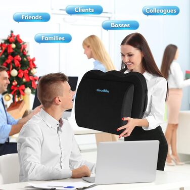 Подушка для сидіння CloudBliss: для офісного крісла, авто, підтримка попереку, з memory foam, для болю в спині, чорна, X-Large