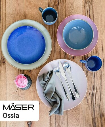 Набір посуду MSER 931547 Ossia для 4 осіб у вінтажному середземноморському стилі, комбінований сервіз з 16 предметів з кераміки (темно-синього кольору)