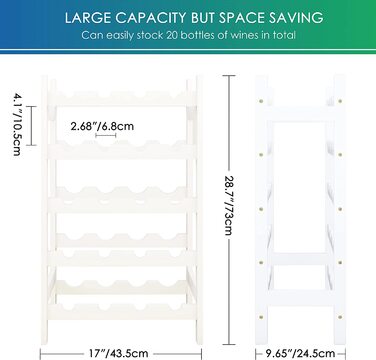 Стильна полиця для вина на 20 пляшок SMIBUY з бамбука - 5 ярусна, для кухні, комори, погреба, бару