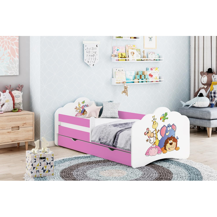 Дитяче ліжко Happy Babies MOBI 160 x 80 Ліжко для дитячої кімнати з матрацом 80x160 Молодіжне ліжко із захистом від падіння та зберіганням для дівчаток (M13)