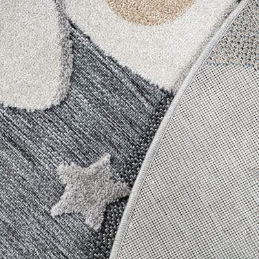 Дитячий килим Дитяча кімната Відкритий килим Круглий ігровий килим 3D ефект Moon Grey, Розмір (Ø 200 см Круглий)