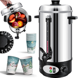 Глювайновий котел KESSER® 8L з нержавіючої сталі: котел для глінтвейну з термостатом, 10 склянок, дисплей рівня, кран, сріблястий
