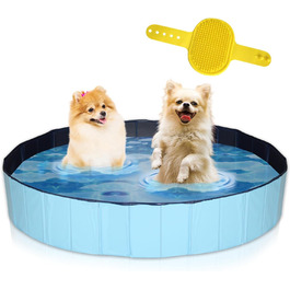 Басейн для собак - Басейн для собак - Басейн для собак - Басейн для тварин - Наземний басейн - Розбірний - ПВХ - Червоний/Синій - Включає гребінець-щітку для собак (160x160x30 см синій)