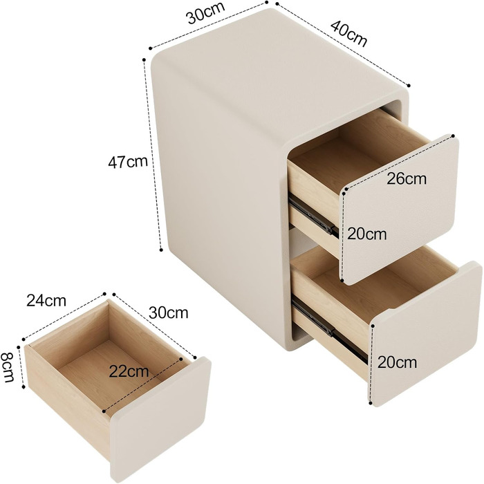 Нічний столик AQIMUELE, білий, з 2 шухлядами, 30 см, без встановлення, шкіряна поверхня
