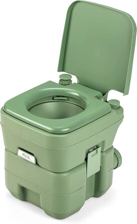 Туалет для кемпінгу DREAMADE 20L з знімними баками для відходів та чистої води, мобільний туалет з HDPE, витримує до 200 кг, з промиванням, для автодому та саду (зелений)