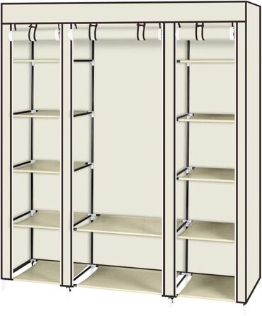 Шафа-купе розкладна з штангою для одягу та полицями, 150x45x175 см, бежева, для спальні/вбиральні